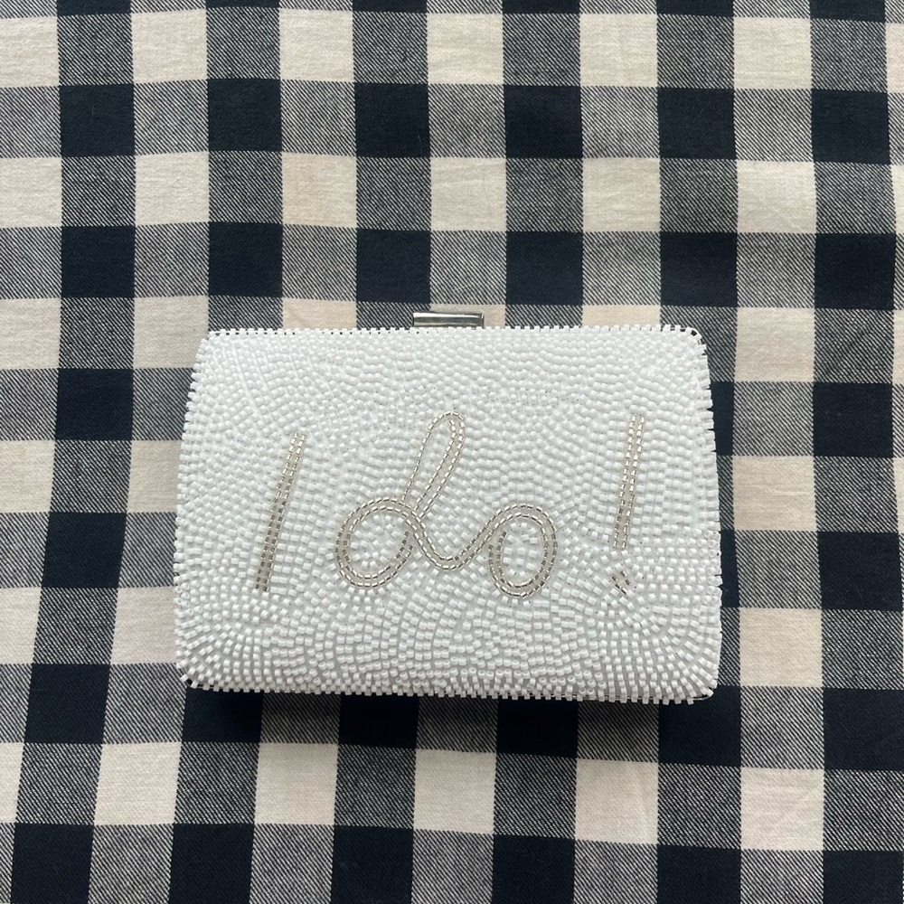 Elegant White Beaded Clutch